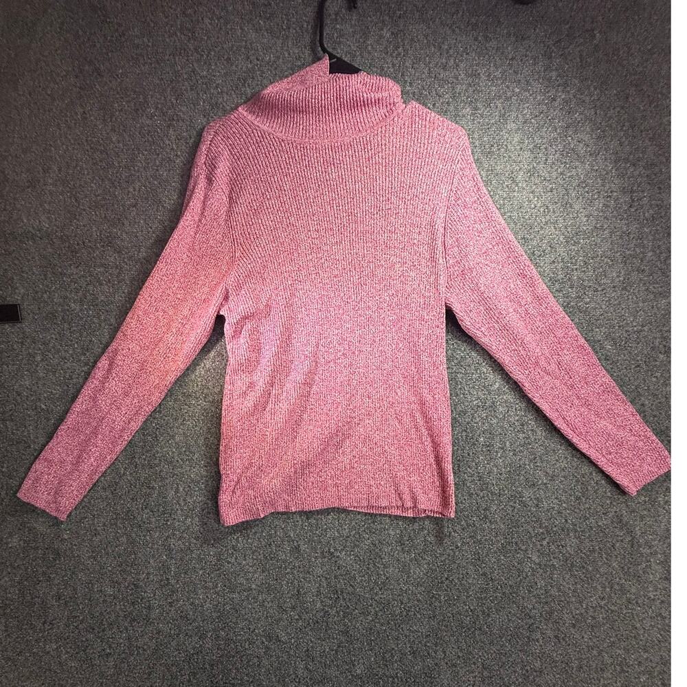 Kim Rogers Women's Pink Marled Ribbed Knit Cotton Turtleneck Sweater Size XL